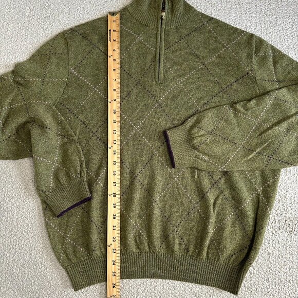 Vtg Bobby Jones Collection 1/4 Zip Merino Wool Sweater XL Green Argyle Golf - Picture 6 of 9